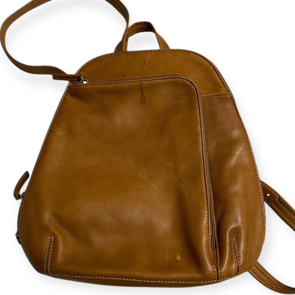 Tignanello Leather Convertible Backpack Purse Brown Tan Zip Pocket Bag